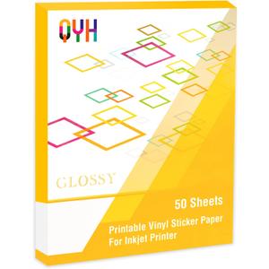 QYH Premium Printable Vinyl for Inkjet Printer-50 Glossy Sticker Paper Waterproof 8.5x11 White Labels