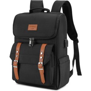 YALUNDISI Vintage Backpack Travel Laptop Backpack with usb Charging Port for Women & Men College Backpack Fits 15.6 Inch Laptop Black Brown