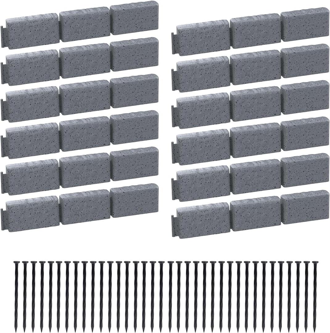 AGTEK Garden Edging 16FT Landscape Edging Kit 2.75 Inch Height Decorative Garden Border No Dig Lawn Border for Yard Flower Bed with 26 Stakes, Grey