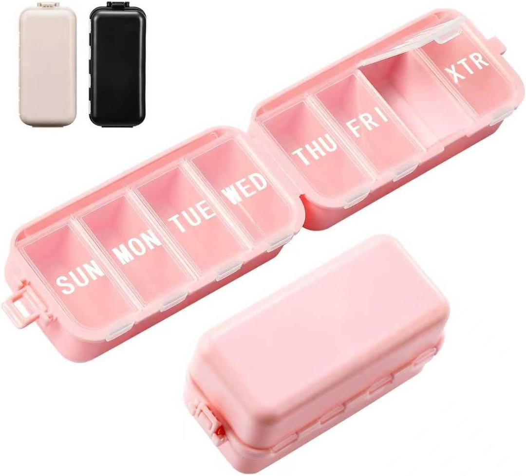 NEW Foldable Weekly Pill Organizer with Extra Grid, Cute & Portable 7 Day Pill Box 1 Time a Day, Week Daily Medicine Organizer - Large Travel Pill Case Holder Dispenser for Vitamin, Supplement - Pink