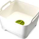 Joseph Joseph Wash & Drain Kitchen Dish Tub Wash Basin with Handles and Draining Plug, 9 liters, White