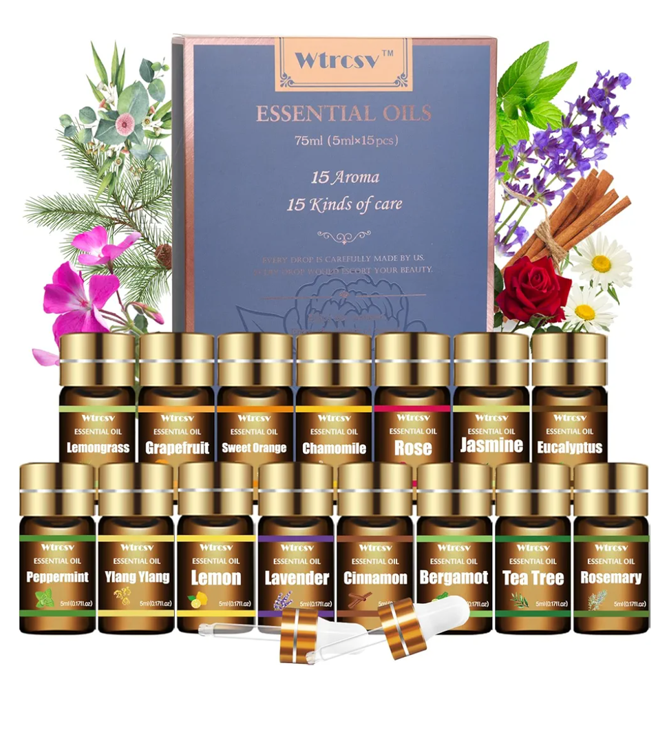 Essential Oils Set - Top 15 Scents for Diffuser, Humidifier, Skin Care, Aromatherapy, Massage, Candle & Soap Making - Fragrance Gift Set (5ml)