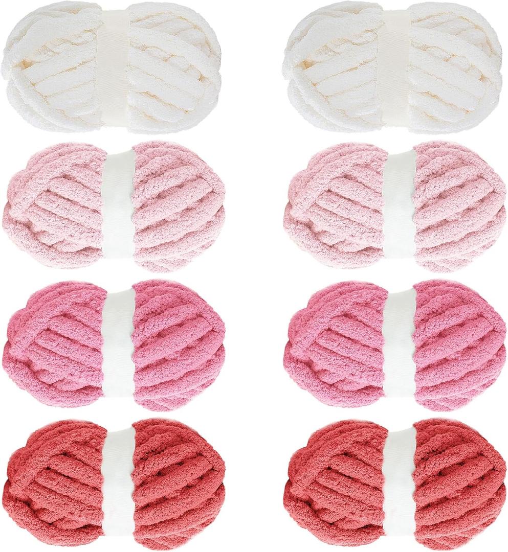 MABOZOO Assorted Chunky Yarn for Crocheting, Fluffy Chenille, Soft Plush, Giant Thick Yarn - Red Multi (31.7 yds, 8 oz Each Skein)