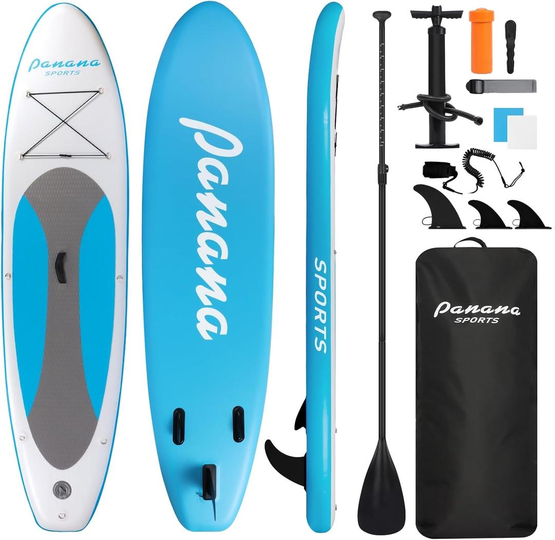 Panana Inflatable Stand Up Paddle Board  10' x 30" x 6" iSUP Non-Slip Deck Paddleboard for Adults Beginners Youth, with Paddle Pump Fins Leash Backpack