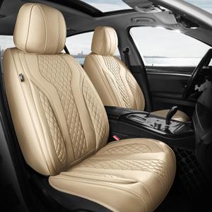 Leather Car Seat Covers Full Set, Breathable Faux Leather Seat Covers for Cars SUV Sedan Waterproof Beige
