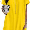 Poetsky Summer Womens Tunic Tops for Leggings with Pockets Short Sleeve Casual Long T Shirts S-3XL (Yellow)