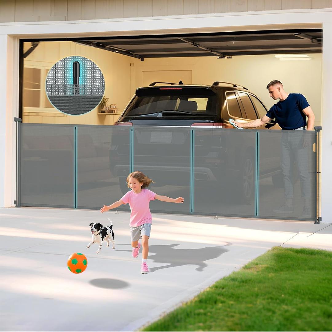 160 Inch Retractable Baby Gates Extra Wide, 42 Inch Extra Tall Retractable Gate for Indoor/Outdoor, 13 Foot Reinforced Retractable Dog Gate with Reinforcement Rod for Doorways, Stairs, Garage