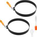 2 Pcs 8" Pancake Mold Nonstick Round Pancake Egg Mold with Silicone Handle Stainless Steel Frying Eggs Ring for Griddle Sandwich Eggs Camping Indoor Breakfast