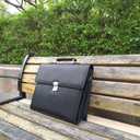 Mens Leather Briefcases Office Attorney Attache Case Ideal Gift Messenger Bag w/Padded Compartment,Black