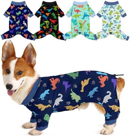 Bienbee Dog Pajamas, 4 Pack Dog Recovery Suit Shedding Suit Cute Soft Puppy Clothes Dogs Pjs Onesies Jammies Adjustable Breathable & Stretchy Clothes for Small Medium Large Dogs Girl Boy Puppy-XL
