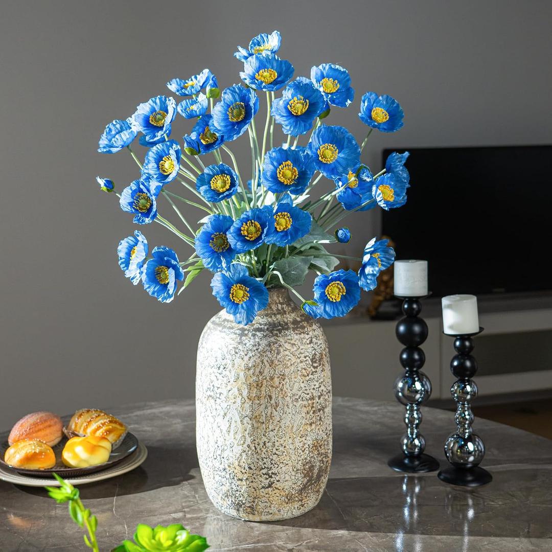 Bailikang 10PCS Poppy Flowers Artificial with Velvety Stems - Real Touch Flocked Silk Flowers, Bendable Stems for Lifelike Home Office Decor, Centerpieces, Halloween & Seasonal Displays