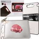 Stainless Steel Chopping Board for Kitchen - 14"x9.8" Double Sided Large Cutting Board for Meat/Vegetables, Scratch-Resistant Chopping Board with Built-in Knife Sharpener,Juice Grooves & Handle(Large)