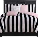 Juicy Couture Cabana Stripe Reversible Bedding Set - Queen Size - Black and White Stripe Print  6 Piece Set  Includes 1 90" x 90" Comforter, 3 Decorative Pillows, 2 Shams