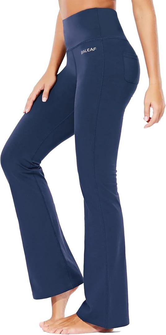 baleaf Womens Cotton Flare Yoga Pants High Waisted Bootcut Bell Bottom Leggings Dressy Work Office Trousers (Large, Smooth Comfy Soft-navy)