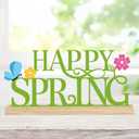 COCHIE Metal Happy Spring Sign, Spring Decorations for Home, Office, Shelf, Mantel, Indoor, Spring Flower Decor, Spring Butterfly Table Top Party Decoration (Spring)
