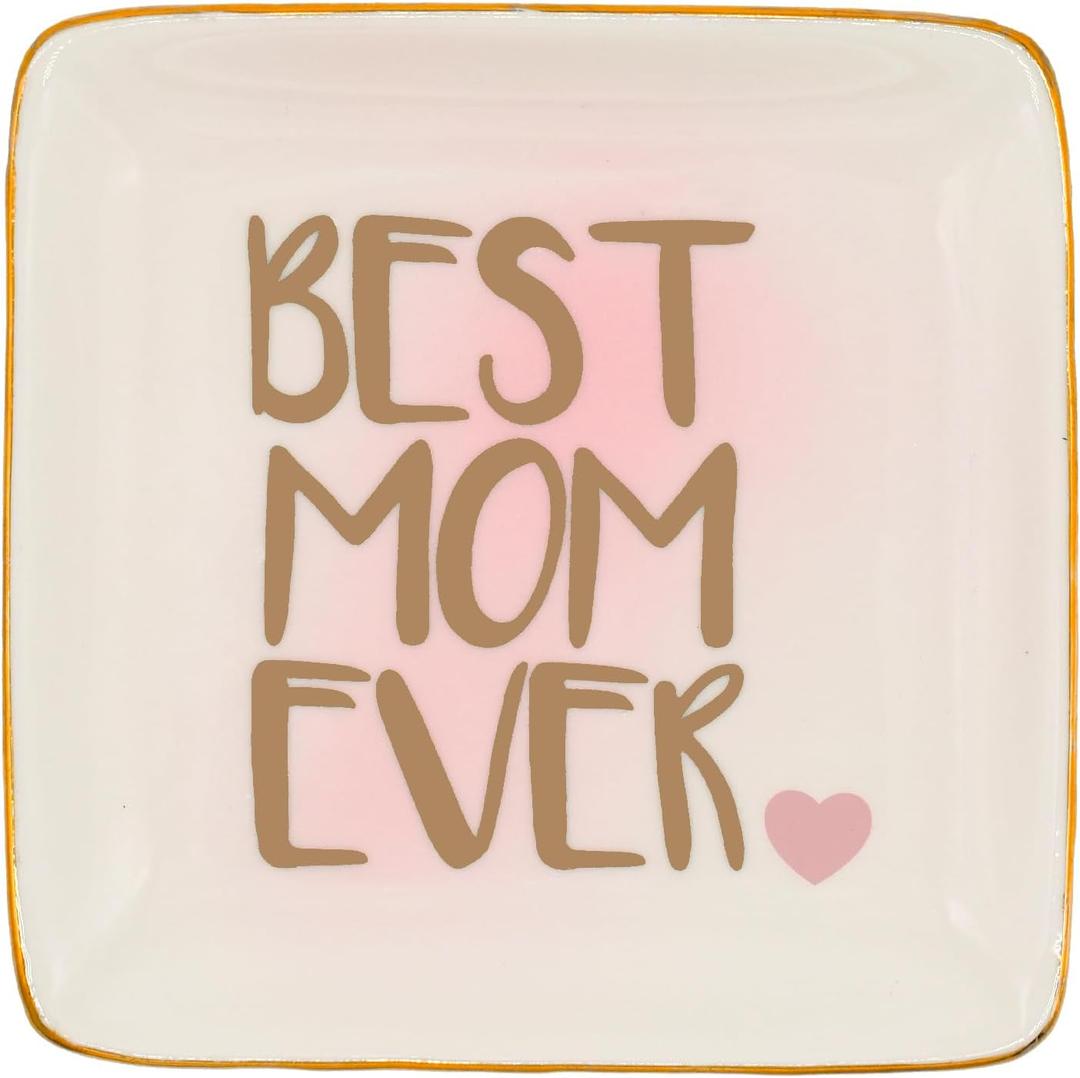 ROSA&ROSE Mothers Day Gifts For Mom From Daughter Son,4"X4" Ceramic Jewelry Tray-Retirement Birthday Thank You Gifts For Woman Employee Social Worker Teacher Appreciation Gifts