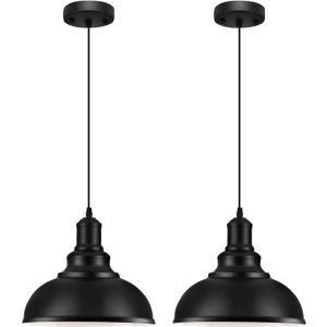2PCS Pendant Lighting, Vintage Industrial Fixtures, Black Metal Chandelier Lights, Ceiling Lamp for Kitchen Home Island Dining Room Bedroom, 11.4 inches