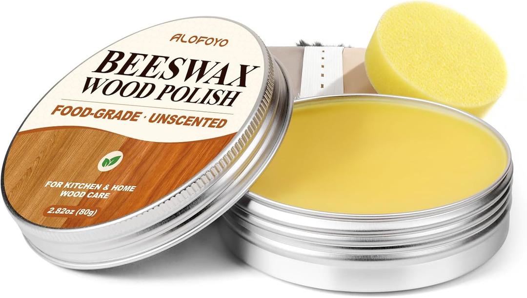Food Grade Beeswax Wood Conditioner & Furniture Polish - 2Pack Natural Unscented Wood Polish for Furniture, Cutting Board, Cabinet & Antique - Non-Toxic & Safe Bees Wax Cleaner for All Wooden Surfaces