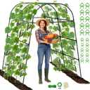 Heavy Duty Garden Arch Trellis for Climbing Plants, 20mm Thick Rustproof Metal Frame, Easy Assembly No Tools, 7.2ft Tall Vine Support with Netting & Gloves for Cucumbers Beans Roses