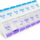 EZY DOSE Push Button (7-Day) Pill Case, Medicine Planner, Vitamin Organizer, 2 Times a Day AM/PM, X-Large Compartments, Arthritis Friendly, Clear Lids, Purple and Blue, BPA Free (Blue/Purple)