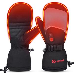 SAVIOR HEAT Heated Mittens Battery Ski Gloves, Upgraded Electric Rechargeable Mitts for Skiing Camping Hiking Arthritis Hands Men Women (XX-Large)