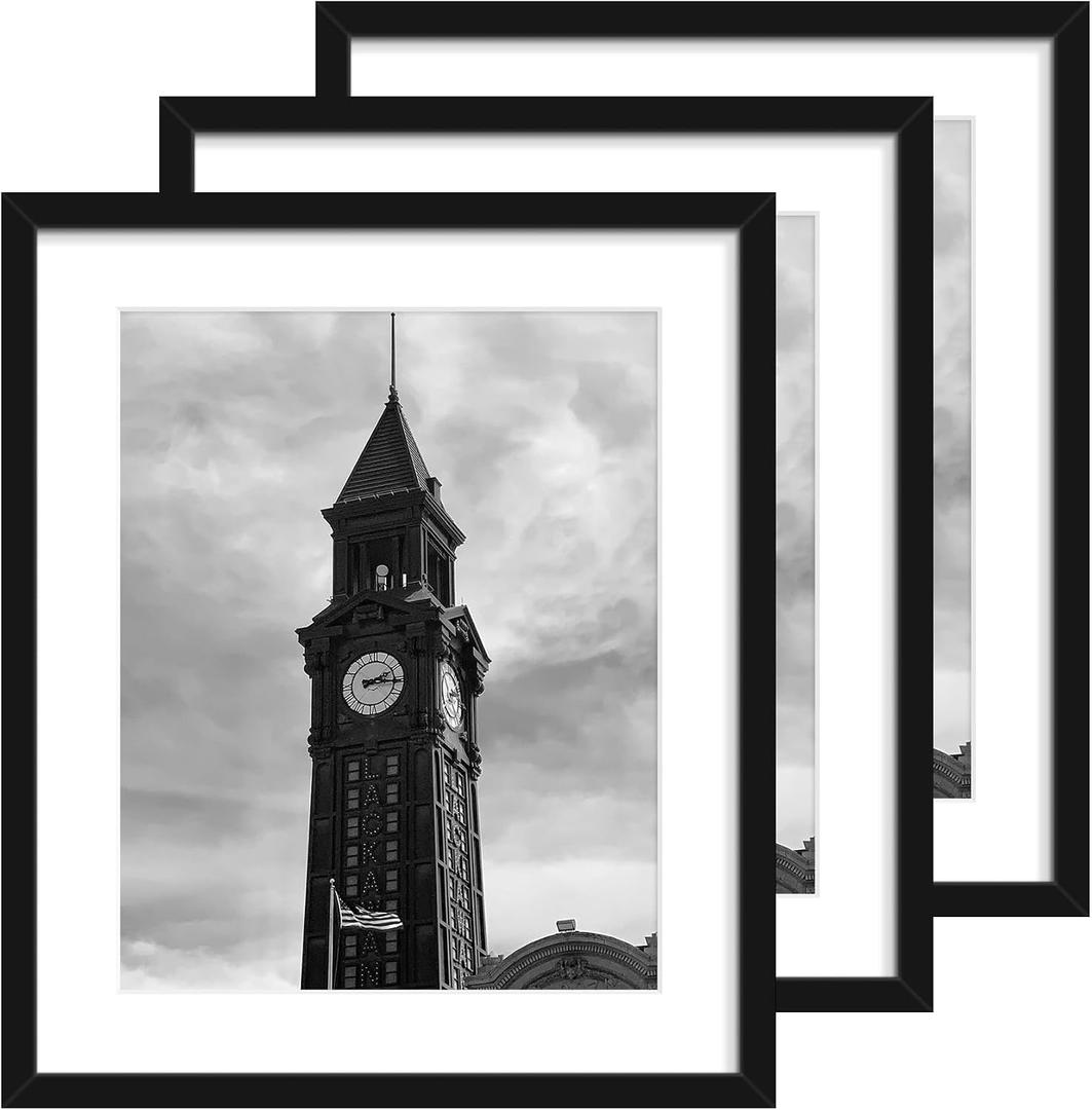 Wiscet 20x24 Picture Frame Set of 3, Display Pictures 16x20 with Mat or 20 x 24 Poster Frame without Mat, Wall Gallery Photo Frames, Black