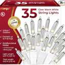 Clear Warm White Christmas Tree Lights - 6.3 ft String of 35 Incandescent Mini Bulbs Multifunctional Lighting Modes, for Decorative, Bedroom, Outdoor, Xmas Twinkle Lights with White Wire Total 6.6 ft