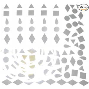 Squares & Triangles Mirror Mosaic Tiles - Round, Teardrop & Diamond Shapes - Acrylic Mirror Pieces - 5 Shapes - Silver - 250pcs for DIY Crafts