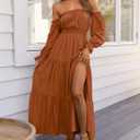 ZESICA Women's Boho Off Shoulder Wedding Guest Dress 2026 Spring Summer Side Split Flowy A Line Long Maxi Dresses (Brown, L)