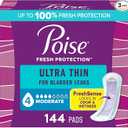 Poise Ultra Thin Incontinence Pads & Postpartum Pads for Bladder Leaks, 4 Drop Moderate Absorbency, Long Length, 144 Count