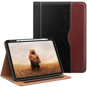 OKP Case for iPad A16 11th Generation 2025 / 10th Gen Case 2022, for 11 Inch / 10.9 Inch iPad Multi-Angle Viewing PU Leather Stand Cover with Pencil Holder & Pocket, Auto Sleep/Wake, Black Brown