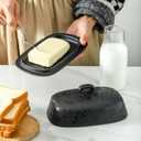 Hansense Porcelain Butter Dish with Lid for Countertop, Ceramic Butter Keeper with Handle Cover, Butter Holder Container Perfect for East and West Coast Butter, Dishwahser Safe, Dark