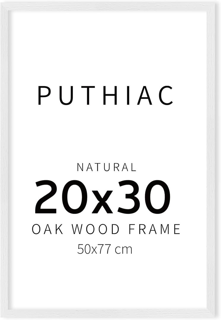 Puthiac 20x30 Solid Oak Wood Picture Frame, White, 1 Pack