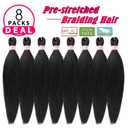 Pre Stretched Braiding Hair 8 Packs 18 Inch Professional Hair for Braiding Easy to Twist Crochet Braids Hot Water Setting Yaki Straight Synthetic Hair Extensions, Natural Black