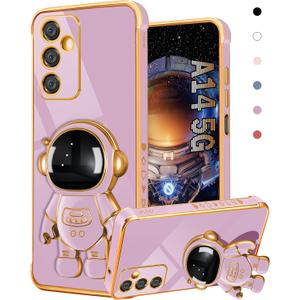 Coralogo for Galaxy A14 5G Phone Case Astronaut Cute for Women Girls Girly Unique Purple Cases with Astronaut Hidden Stand Kickstand 6D Design Cover for Samsung Galaxy A14 5G 2023 6.6 inch