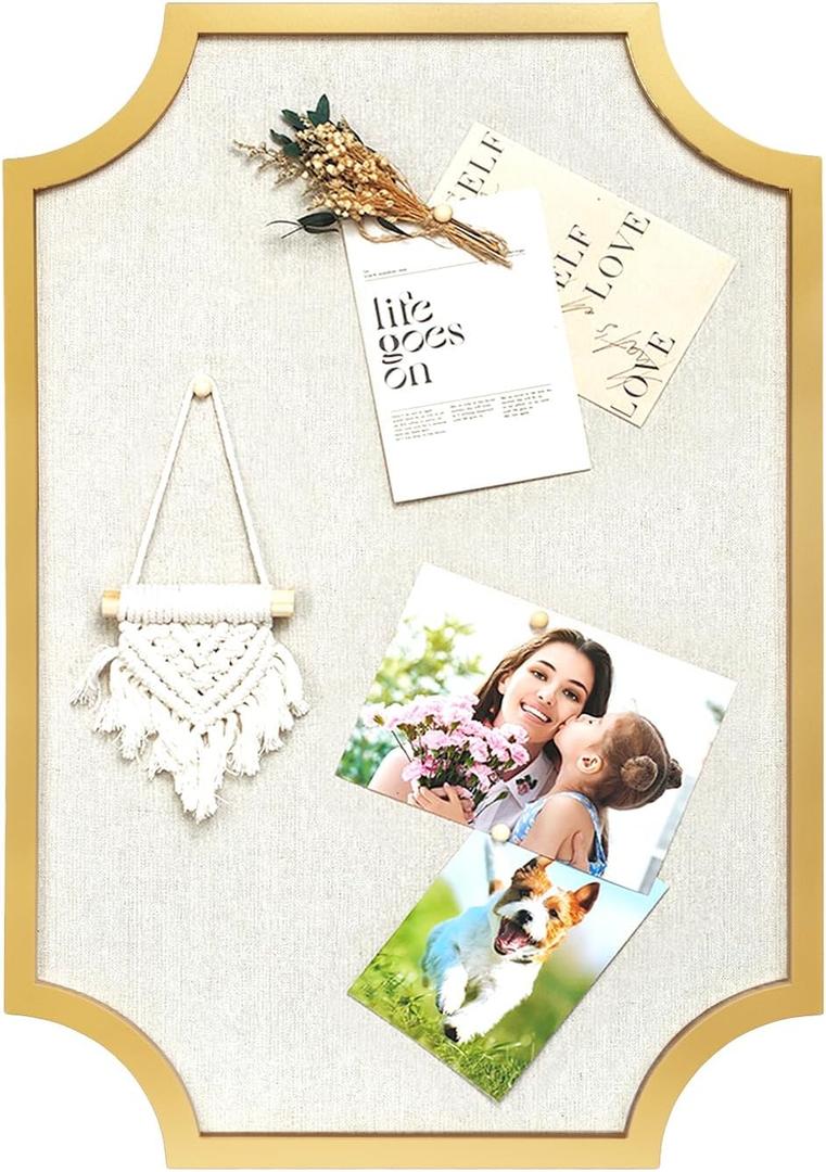 Linen Bulletin Board, Large 15.7"x23.6" Pin Board for Walls, Fabric Bulletin Board for Home Kitchen Office DecorativeGold Wood Frame Cork Board(Gold-4060)
