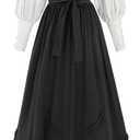 LTAKK Victorian Dress for Women Edwardian Renaissance Costume Medieval Vintage 1800s Dresses 2 Piece (X-Large, Black)