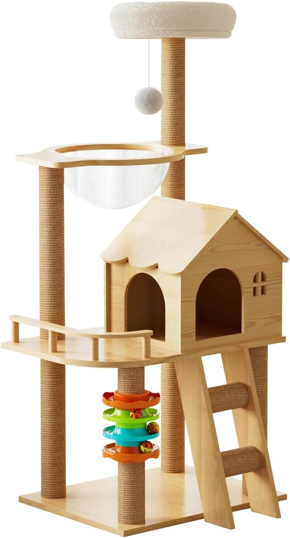 Cat Tree, Wood Cat Tree Tower for Indoor Cats, 47.3" Modern Cat Tower with Sisal-Covered Scratching Posts and Top PerchCat Condo with Acrylic Hammock for Small Large Cats (B66) Cat Tree, Wood Cat Tree Tower for Indoor Cats, 47.3" Modern Cat Tower with Sisal-Covered Scratching Posts and Top PerchCat Condo with Acrylic Hammock for Small Large Cats (B66)
