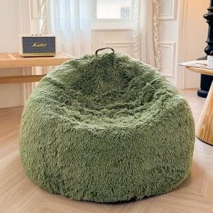 XeGe Faux Fur Comfy Bean Bag Cover(No Filler), Fluffy Stuffed Animal Storage Bean Bag Chair Cover for Bedroom Home Decor, Furry Fuzzy Bean Bag Cover for Adults Teens Kids Girls, Anti-Slip, Sage Green (Large(38"x38"x40"))