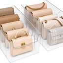 Expandable Acrylic Purse Organizer for Closet 2 Pack, 4 Sections Adjustable Clear Handbag Storage Bag Organizer Holder with Removable Dividers for Shelf, Handbags, Clutch, Wallet