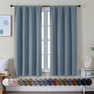 Simplebrand Ava Stone Blue Blackout Curtains for Bedroom 63 Inch Length 2 Panels, Solid Thermal Insulated Energy Saving Rod Pocket Window Treatment Curtains Blackout Drapes, W40 x L63 Inch, Stone Blue
