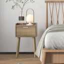 LAATOOREE Small Nightstand Set of 2, Side End Table with Fluted Door, Bedside Table with Solid Wood Legs, Mid-Century, for Bedroom, Small Beds