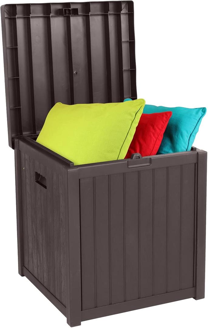 VINGLI 51 Gallon Medium Deck Box Organization, Resin Storage Box for Patio Furniture or Tools, Indoor & Outdoor Lockable Container Box for Garden, Pool, Yard, Porch and Balcony (brown)