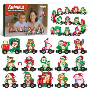 Train Advent Calendar 2025 Toddlers Kids, 24 Days Wooden Animals Train Set, Christmas Advent Calendar Train Countdown Gifts for Kids Toddlers Boys & Girls, Fun Montessori Train Set Xmas Holiday Gifts