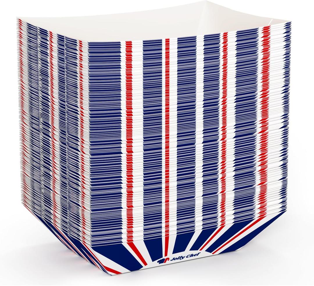 JOLLY CHEF Disposable Paper Food Trays, 250 Count - 3lb Serving Boats for Gameday,Paper Food Boats for Hot Dogs, Fries & Party Snacks