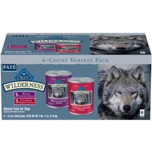 Blue Buffalo Wilderness High Protein Beef and Chicken & Salmon and Chicken Wet Dog Food Variety Pack for Adult Dogs, Grain-Free, 12.5 oz Cans (6 Pack)