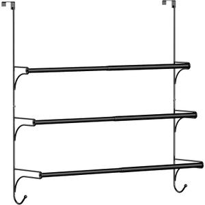 Auledio Adjustable Over The Door Triple Towel Rack with Hooks,Black