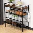 Refrze Shoe Rack for Front Door Entrance, 4 Tier Height-Adjustable Metal Shoe Rack, Sturdy Wooden Top and Tiltable Steel Frame Heavy Duty Shoe Organizer for Bathroom,Bedroom,KitchenInclude Hook