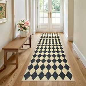 LIVEBOX Checkered Rug Runners for Hallways 2.5x8, Non Slip Kitchen Washable Runner Rugs, Moroccan Plaid Indoor Carpet Runner for Entryway Bathroom Bedroom Laundry