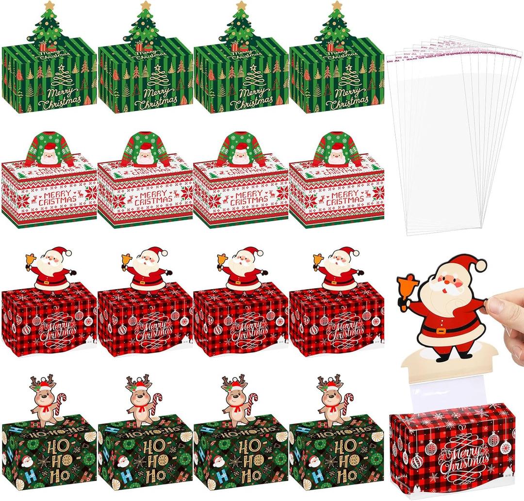 12 Pcs Christmas Money Box for Cash Gift Pull Santa Dispenser Pop up Christmas Money Holder Gift Big 300 Transparent Bag Cash Box Elk Cake Kit for Pull Adults Party (Classic)